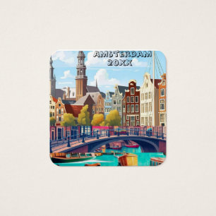 Amsterdam Travel Briefkaart Art, Nederland Postcar Vierkante Visitekaartjes