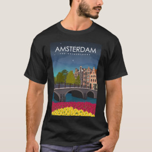 Amsterdam Travel Poster bij nacht T-shirt