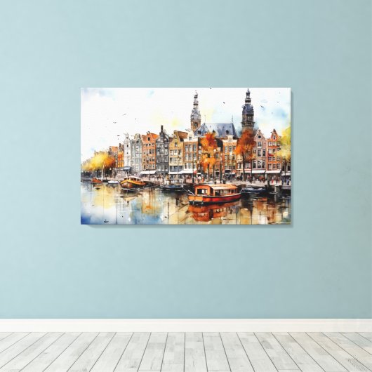 Amsterdam, Uitgerekt canvas Print (Insitu (Houten vloer))