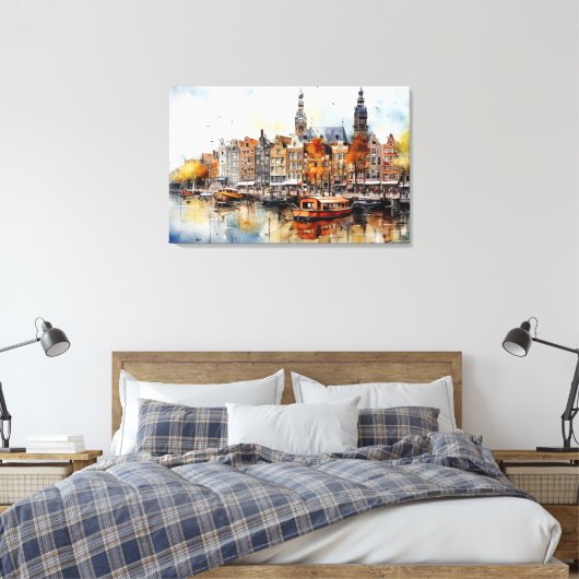 Amsterdam, Uitgerekt canvas Print (Insitu (Slaapkamer))