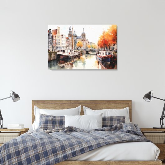 Amsterdam, Uitgerekt canvas Print (Insitu (Slaapkamer))