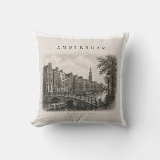 Amsterdam | Vintage Travel City Design Kussen (Voorkant)