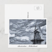 Amsterdam, Windmill, Cloudy Sky - Nederland Briefkaart (Voorkant / Achterkant)