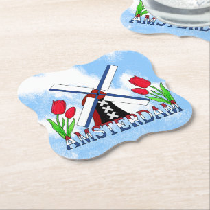 Amsterdam Windmill Tulips Nederland Onderzetters
