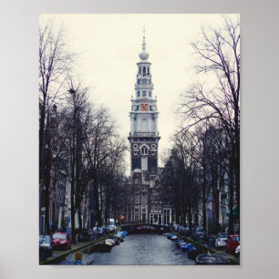 Amsterdam Winter Canal Zuiderkerk Poster
