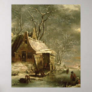 Amsterdam, winterscène, 17e eeuw poster