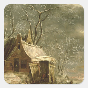Amsterdam, winterscène, 17e eeuw vierkante sticker