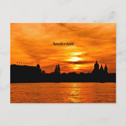 Amsterdam zonsondergang silhouet briefkaart (Voorkant)