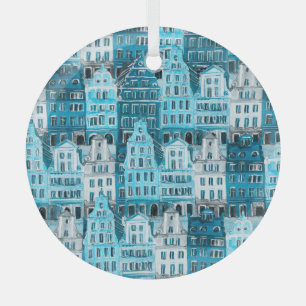 Amsterdamse architectuur, blauwe waterverf textuur glas ornament