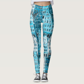 Amsterdamse architectuur, blauwe waterverf textuur leggings