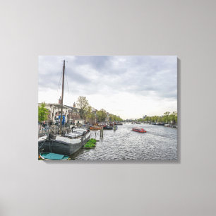 Amsterdamse boten op een canvas print