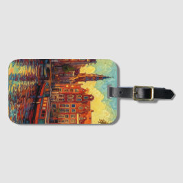 Amsterdamse grachtenpanden van Gogh stijl Bagagelabel