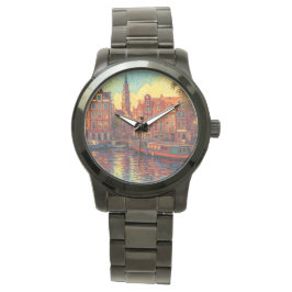 Amsterdamse grachtenpanden van Gogh stijl Horloge
