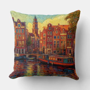 Amsterdamse grachtenpanden van Gogh stijl Kussen