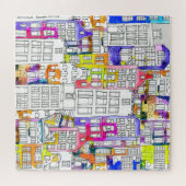 Amsterdamse Huizen: Waterverf Naadloos Patroon Legpuzzel (Horizontaal)