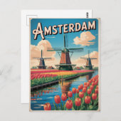 Amsterdamse tulp vintage briefkaart (Voorkant / Achterkant)