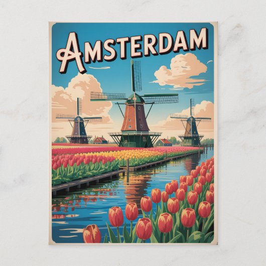 Amsterdamse tulp vintage briefkaart (Voorkant)