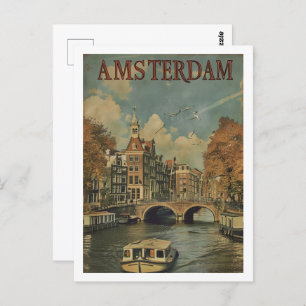 Amsterdamse Vintage Beroemde Reisplaats Briefkaart