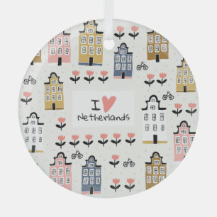 Amsterdamse Vintage: Traditionele stadsillustratie Glas Ornament