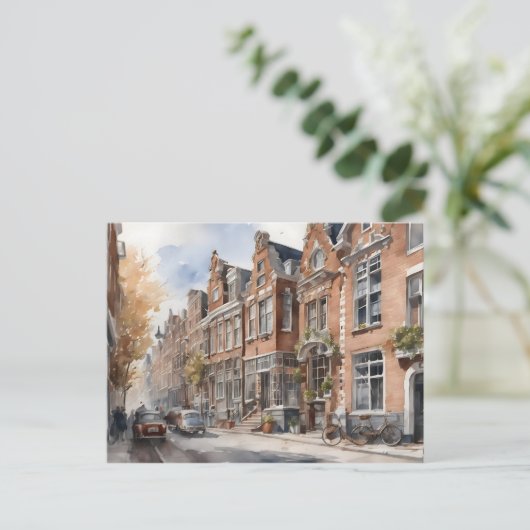 Amsterdamse waterverf schilderij briefkaart (Staand voorkant)