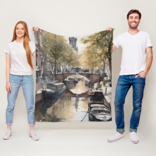 Amsterdamse waterverf schilderij fleece deken