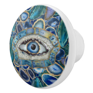 Amulet Blue Geodes en kristallen van het boze oog Keramische Knop
