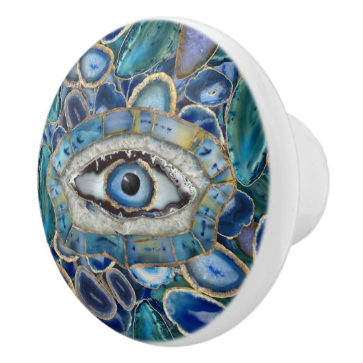 Amulet Blue Geodes en kristallen van het boze oog Keramische Knop (Rechts)