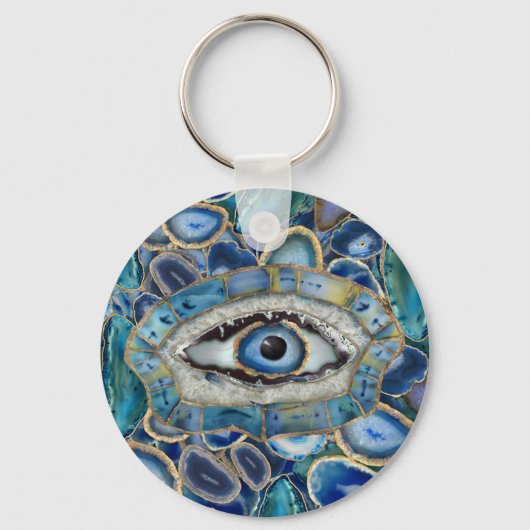 Amulet Blue Geodes en kristallen van het boze oog Sleutelhanger (Voorkant)