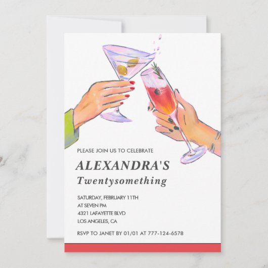 Amusant 24e anniversaire fêtes Invitations Cocktai (Devant)