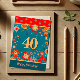Amusant 40e anniversaire Floral Festive carte d'in
