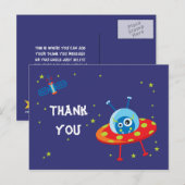 Amusant alien ufvaisseau garçons merci carte posta (Devant / Derrière)