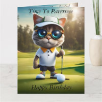 Amusant Animé Chat Golf Player, Carte Anniversaire