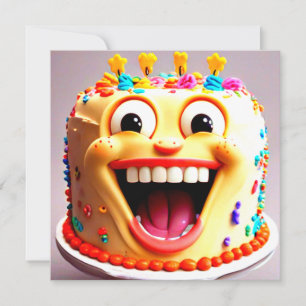 Amusant Anniversaire Fête Souriant Invitation Gâte