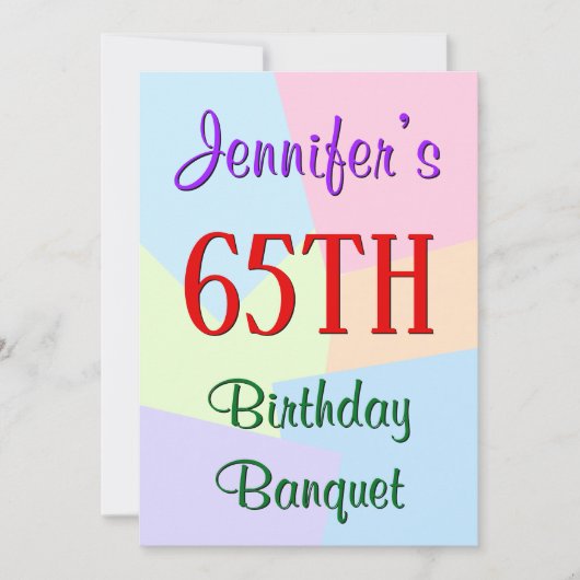 Amusant, Basic "65th Birthday Banquet" Invitation (Devant)