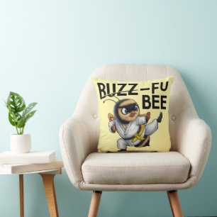 Amusant Buzz-Fu Bee Arts Martiaux Jeter Oreiller