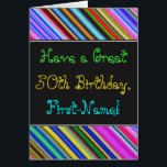 Amusant, coloré, Whimsical 50th Birthday Card<br><div class="desc">Cette carte de voeux amusante, colorée et fantaisiste à thème d'anniversaire présente un voeu d'anniversaire chaleureux comme "Ayez un grand 50e anniversaire, prénom!" sur le devant. Le nom sur le devant peut être customisé. Le dessus et le bas de l'avant sont dotés de bandes multicolores et vibrantes. L'intérieur comporte un...</div>