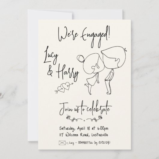 Amusant Couple minimum fiançailles Invitation (Devant)