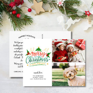 Amusant, Festive Joyeux Noël, 2 Photos Carte Posta