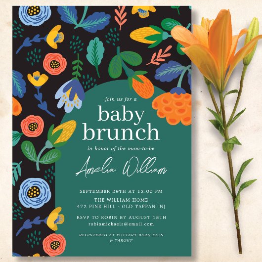 Amusant Floral coloré Baby Brunch Invitation