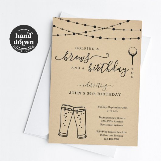 Amusant Golf & Bière Anniversaire Fête Invitation