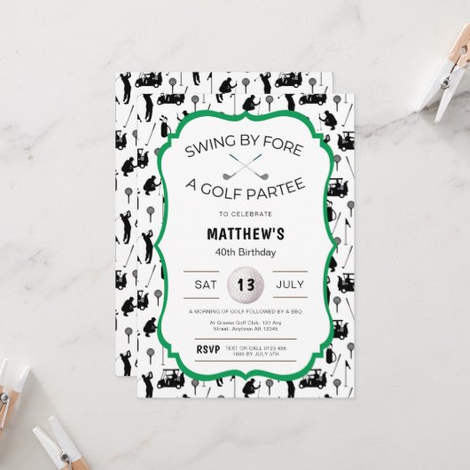 Amusant Golf Invitation pour une fête de golf d'an (Devant/Arrière en situation)