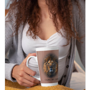 Amusant "I Love My Cat" Lion Latte Mug Rose Or