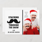 Amusant Joyeux Noël Mustache Carte photo (Devant / Derrière)