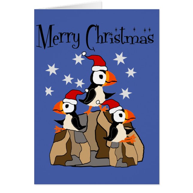 Amusant Joyeux Noël Puffin Oiseaux et neige (Devant)