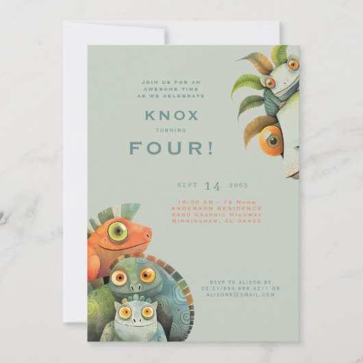 Amusant Lizard 4e anniversaire fête Invitation (Devant)