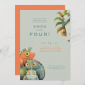 Amusant Lizard 4e anniversaire fête Invitation (Devant / Derrière)