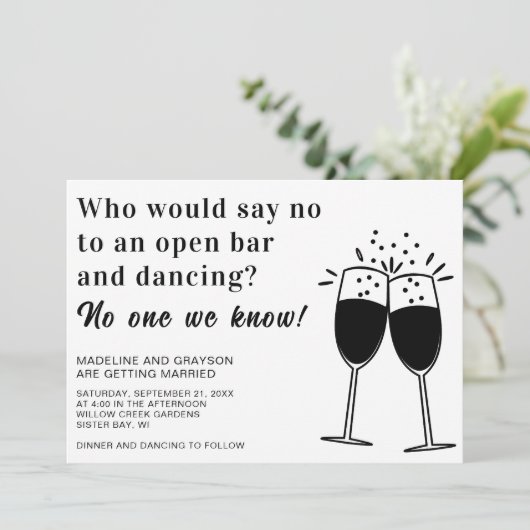 Amusant Open Bar Dancing Faire-part de mariage Déc (Debout devant)