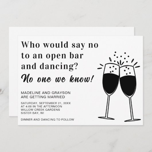 Amusant Open Bar Dancing Faire-part de mariage Déc (Devant / Derrière)