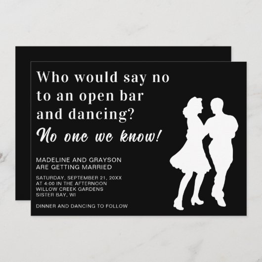 Amusant Open Bar Dancing Faire-part de mariage Déc (Devant / Derrière)