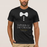 Amusant Père de la salle White Cravate T-shirt Mar<br><div class="desc">Ces t-shirts amusants sont conçus comme des faveurs ou des cadeaux pour le père du marié. Le t-shirt est noir et présente l'image d'une cravate arc blanche et trois boutons. Le texte dit Père de la Chambre, et a une place pour le nom du couple mariage et la date du...</div>